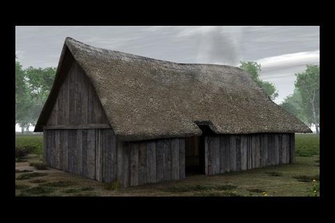 Artists's impression of Neolithic house found in Cemex quarry in Berkshire